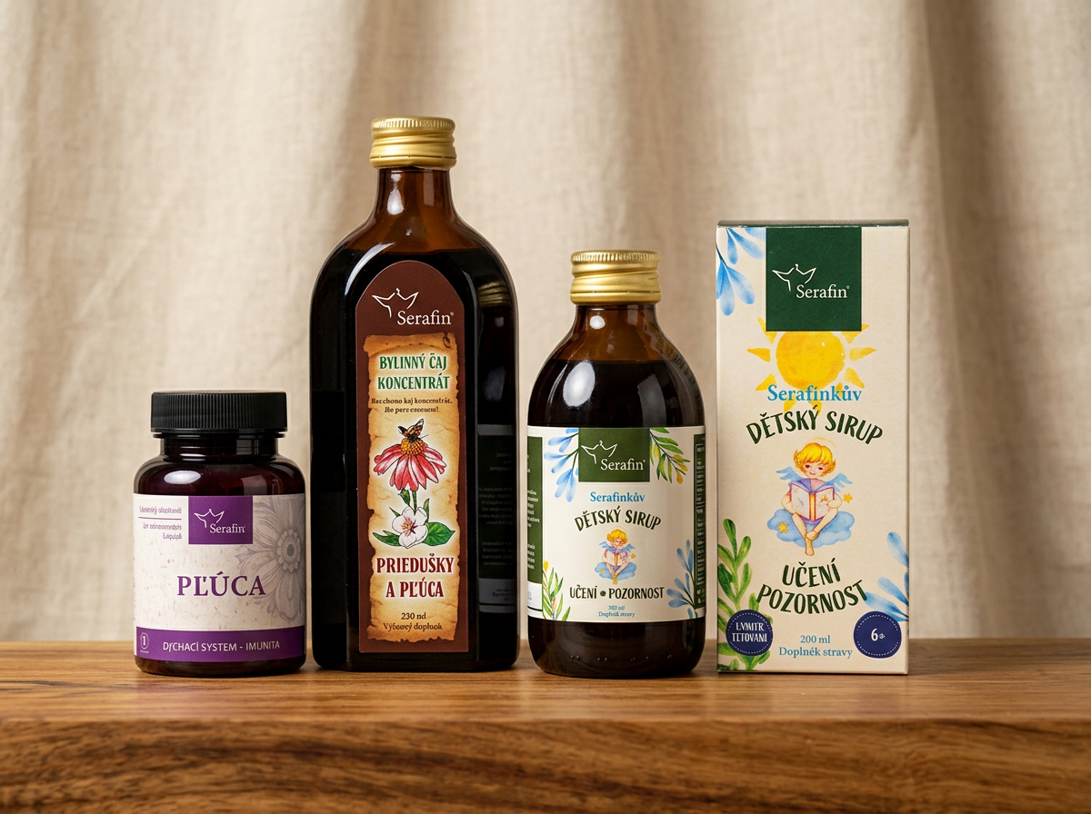 Prírodné vitamíny a výživové doplnky Serafin – bylinný koncentrát, kapsuly a detský sirup