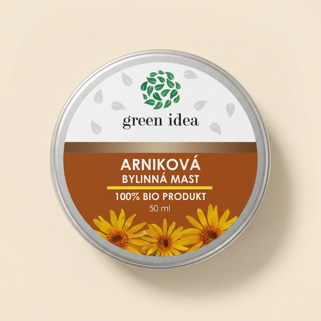 green idea Arniková bylinná mast 50 ml – hliníková dóza so žltými kvetmi arniky na štítku