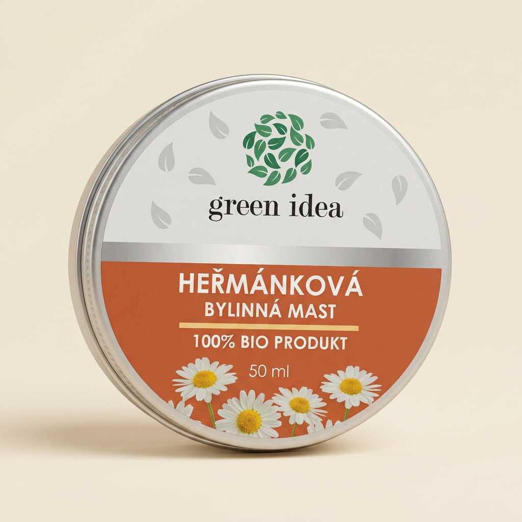 green idea Heřmánková bylinná mast 50 ml – hliníková dóza s kvetmi harmančeka na štítku