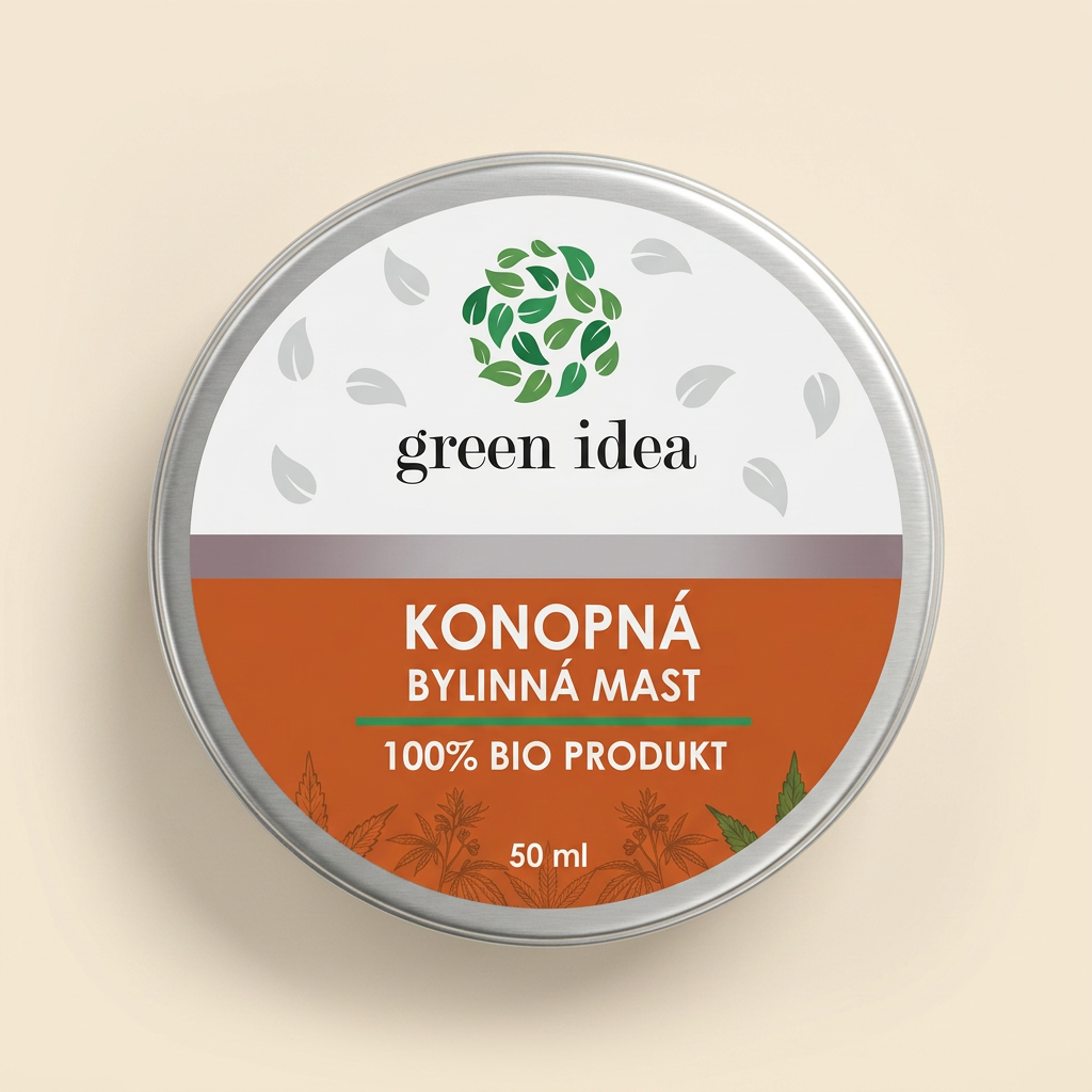 green idea Konopná bylinná mast 50 ml – hliníková dóza s konopnými listami na štítku