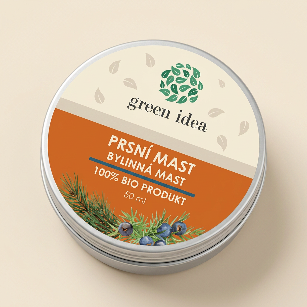 green idea Prsní bylinná mast 50 ml – hliníková dóza s borovicou a borievkou na štítku