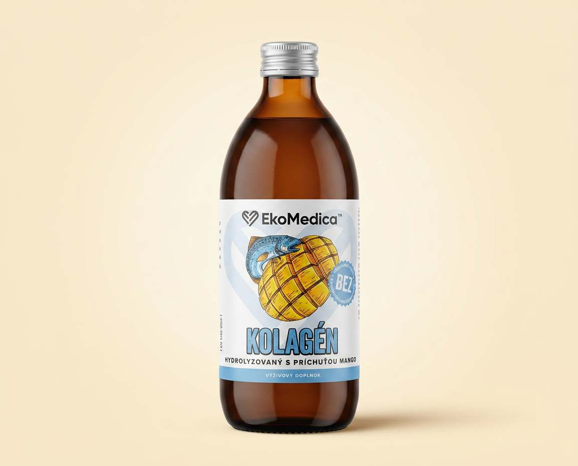 EkoMedica Kolagén hydrolyzovaný s príchuťou mango v sklenenej fľaši