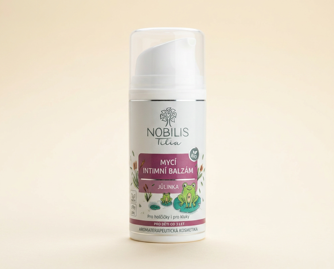 Nobilis Tilia Umývací intímny balzam Jůlinka 100 ml – biela pumpička so žabkami na štítku