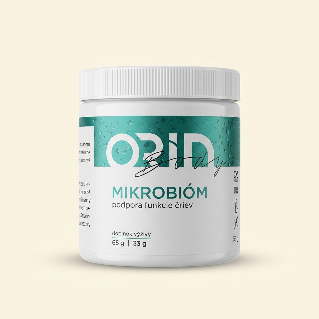 ORIN BODY MIKROBIÓM – biela dóza s tyrkysovou etiketou, podpora funkcie čriev