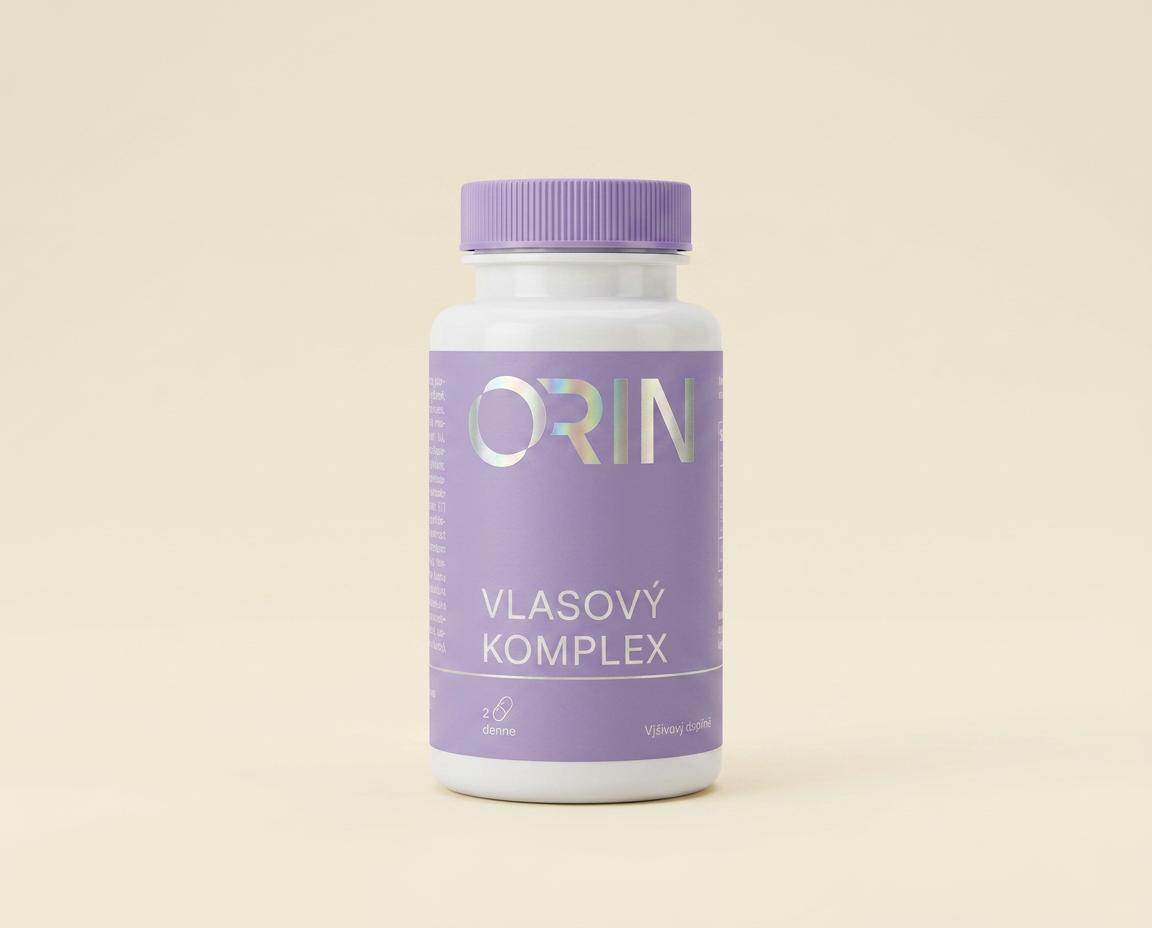 ORIN VLASOVÝ KOMPLEX – biela dóza s fialovou etiketou, kapsuly pre zdravé vlasy a nechty